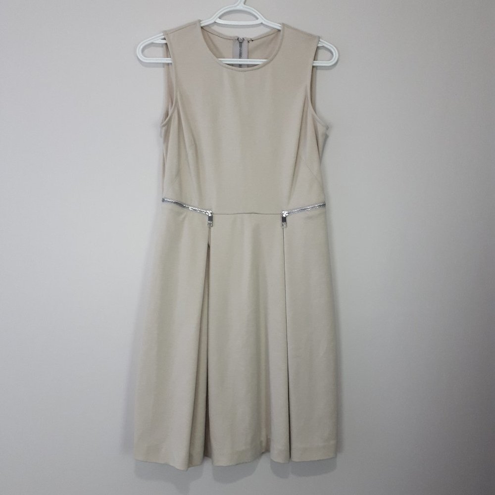 MARC NEW YORK Sleeveless Beige Pleated Midi Dress
